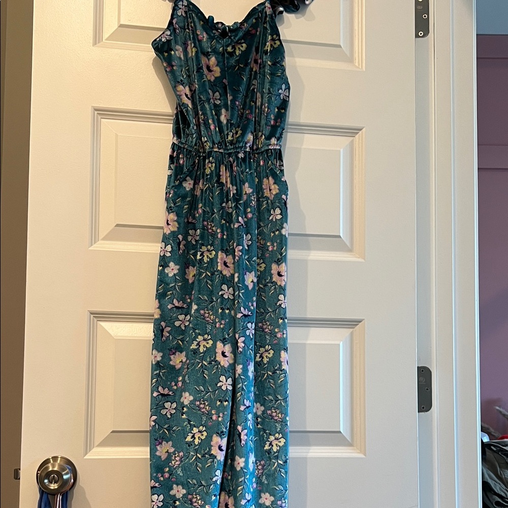 Justice Pre-teen sized Teal Floral Off-Shoulder Jumpsuit